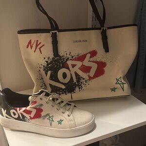 Michael Kors White and Black Tote with Sneakers